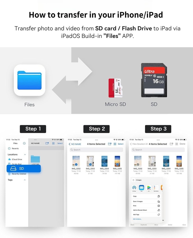 USB C SD Card Reader for iPhone 17/16/15 Series