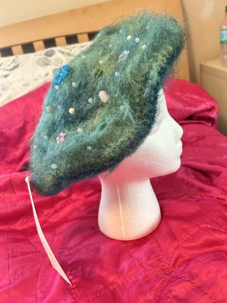 Crocheted Lilypad Beret W/ Beading