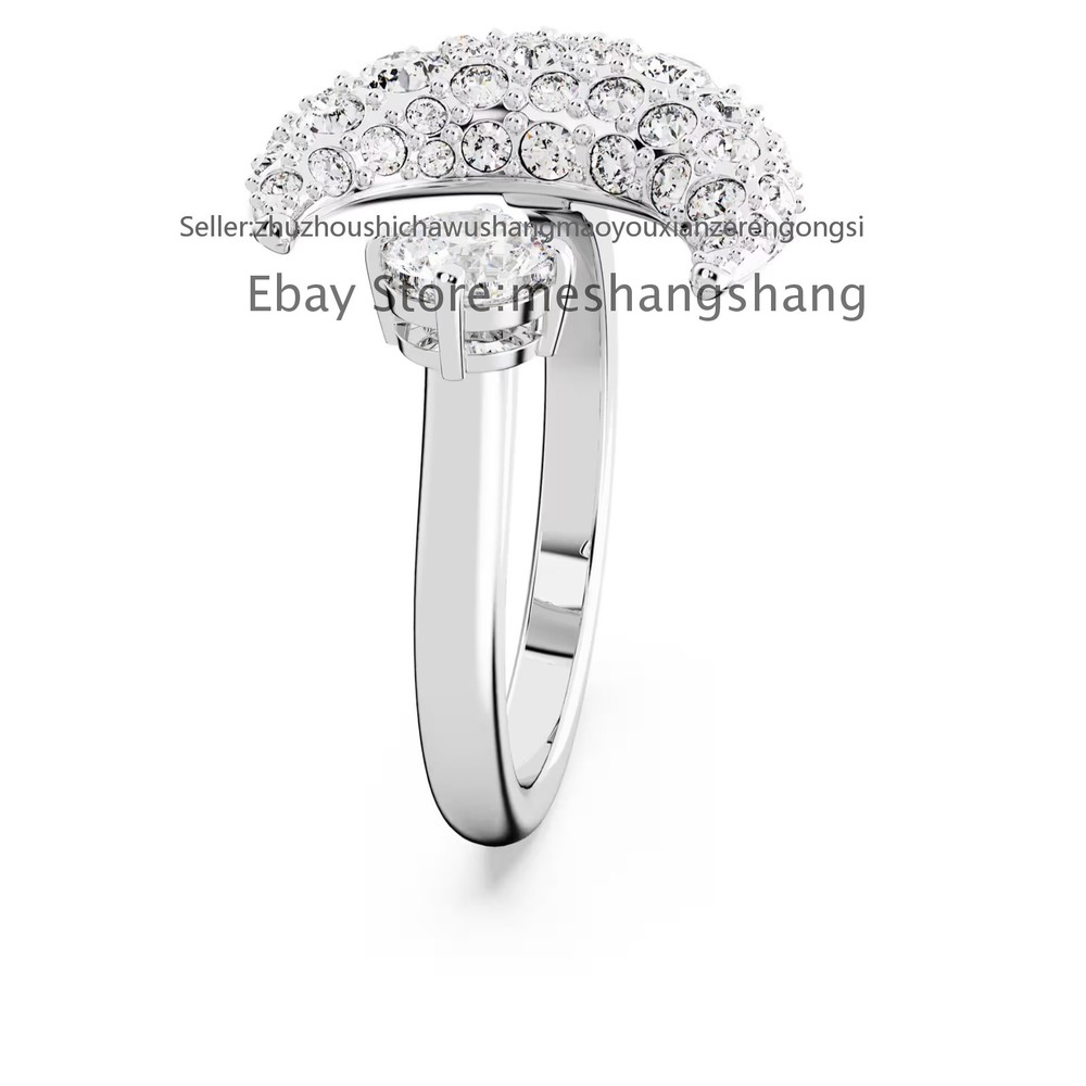 New Sublima open ring Moon, White, Rhodium plated