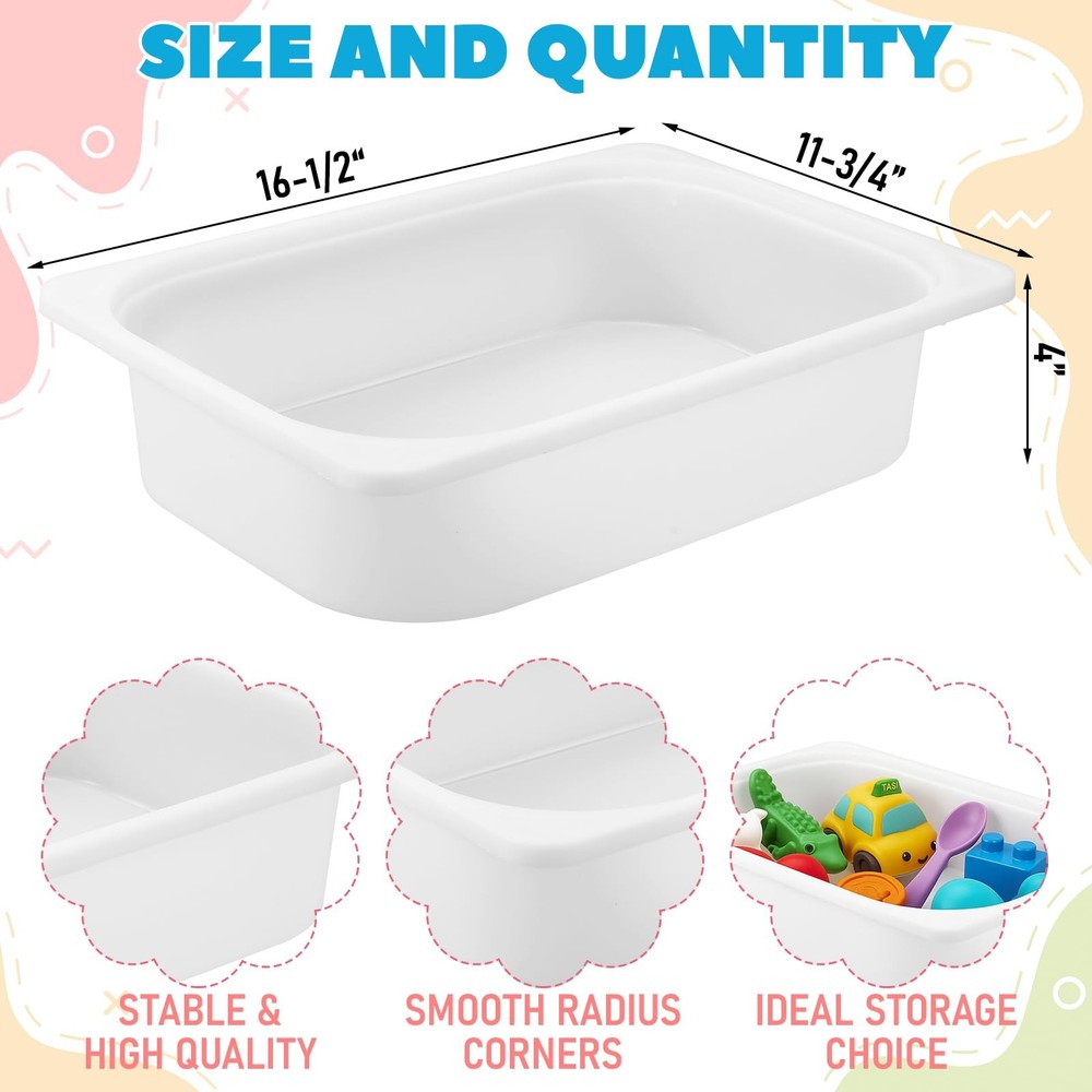 4 Pack Storage Box White 16.5x11.75x4 Stackable Plastic Bins Open