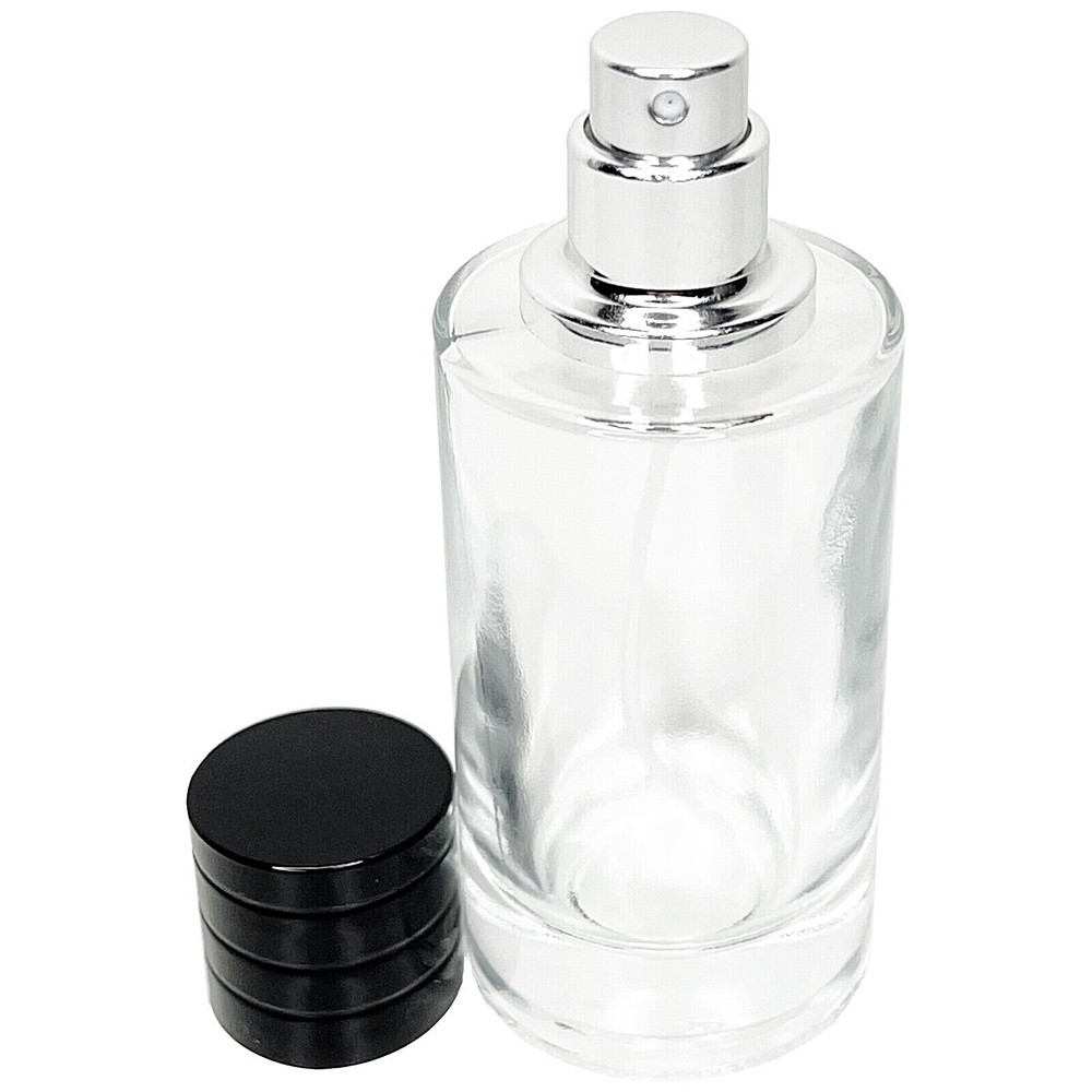 50ml 1.7oz Empty Thick Glass Perfume Black Cap Bottles Silver Atomizer Fine Mist