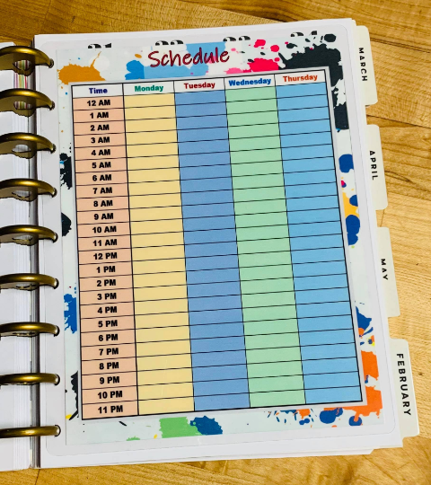 Schedule / Daily / Hourly Dashboard for use with the Happy Planner
