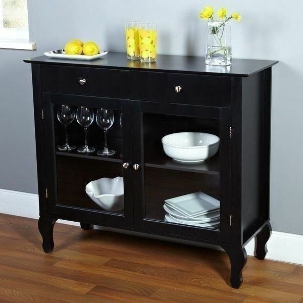 Black Wooden Buffet Console Server Storage Dining Curio Display Table Glass Door