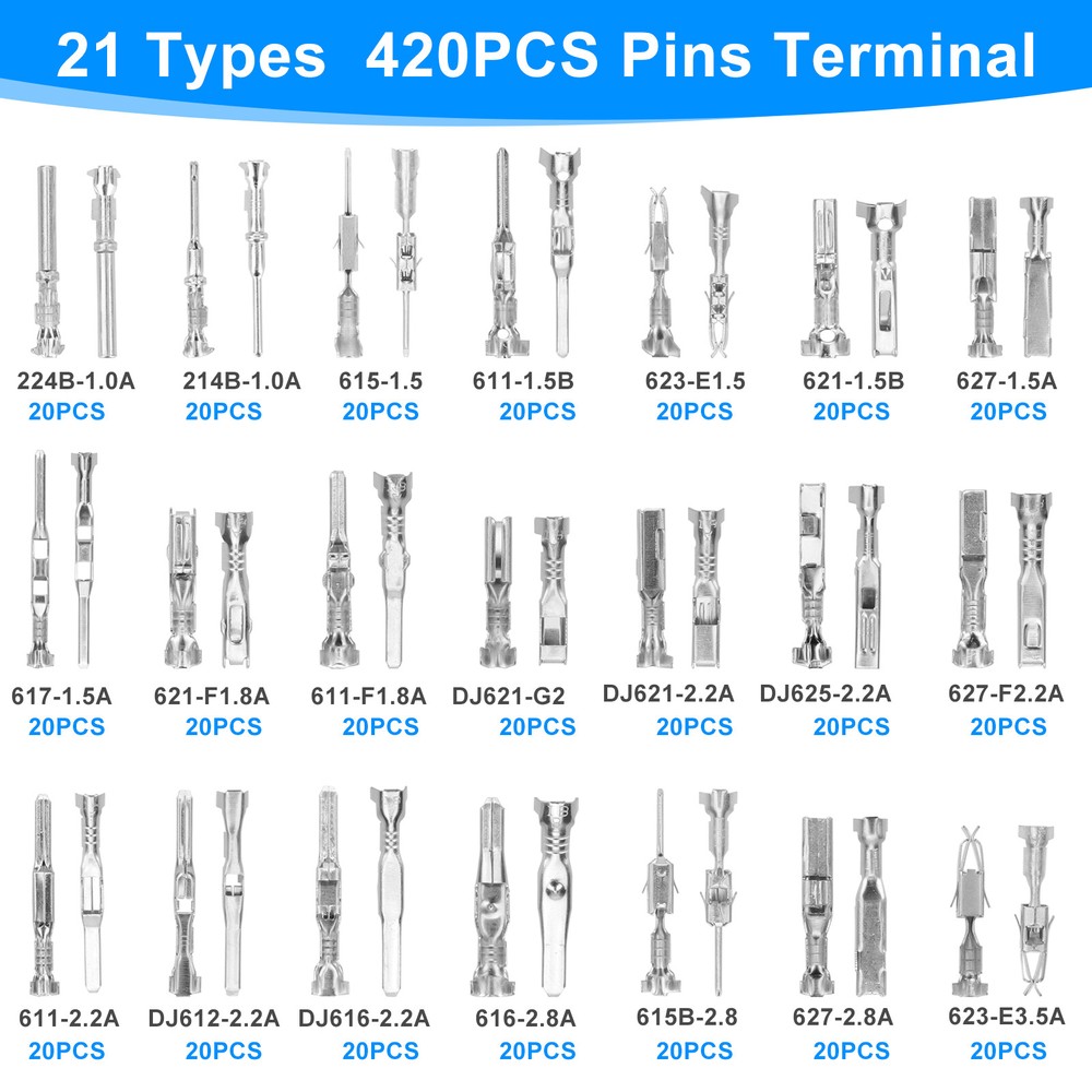 420PCS Connector Pins 21 Types Electrical Wire Terminal Kit,18PCS Extractor Tool