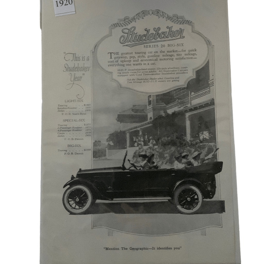 Vintage 1920 Studebaker Series 20 Big Six Ad Advertisement