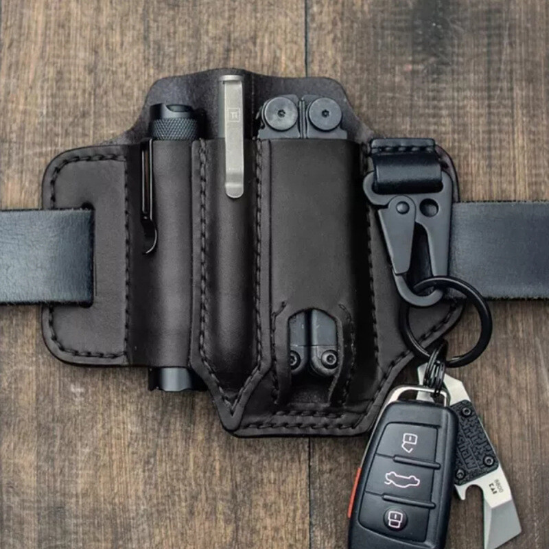 EDC Pocket Leather Sheath For Blet Knife Tool Flashlight Pen Tactical Holster
