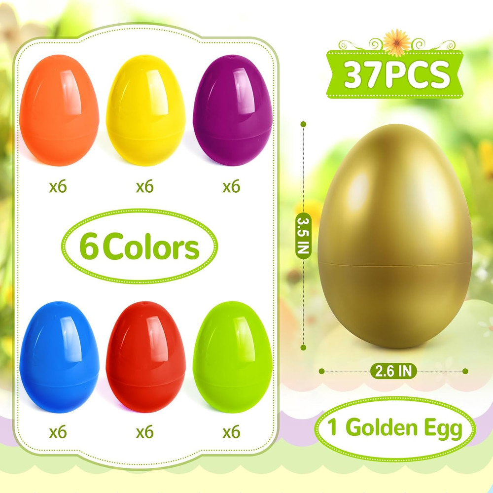 Colorful 3.5” Unfilled Easter Eggs Set, 36 Pcs Plus 1 Golden Egg