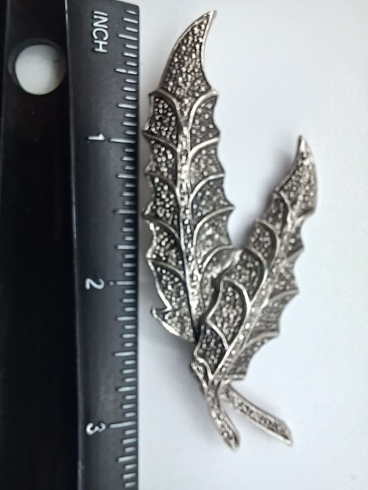 Vintage Marcasite Two Leaf Brooch Pin