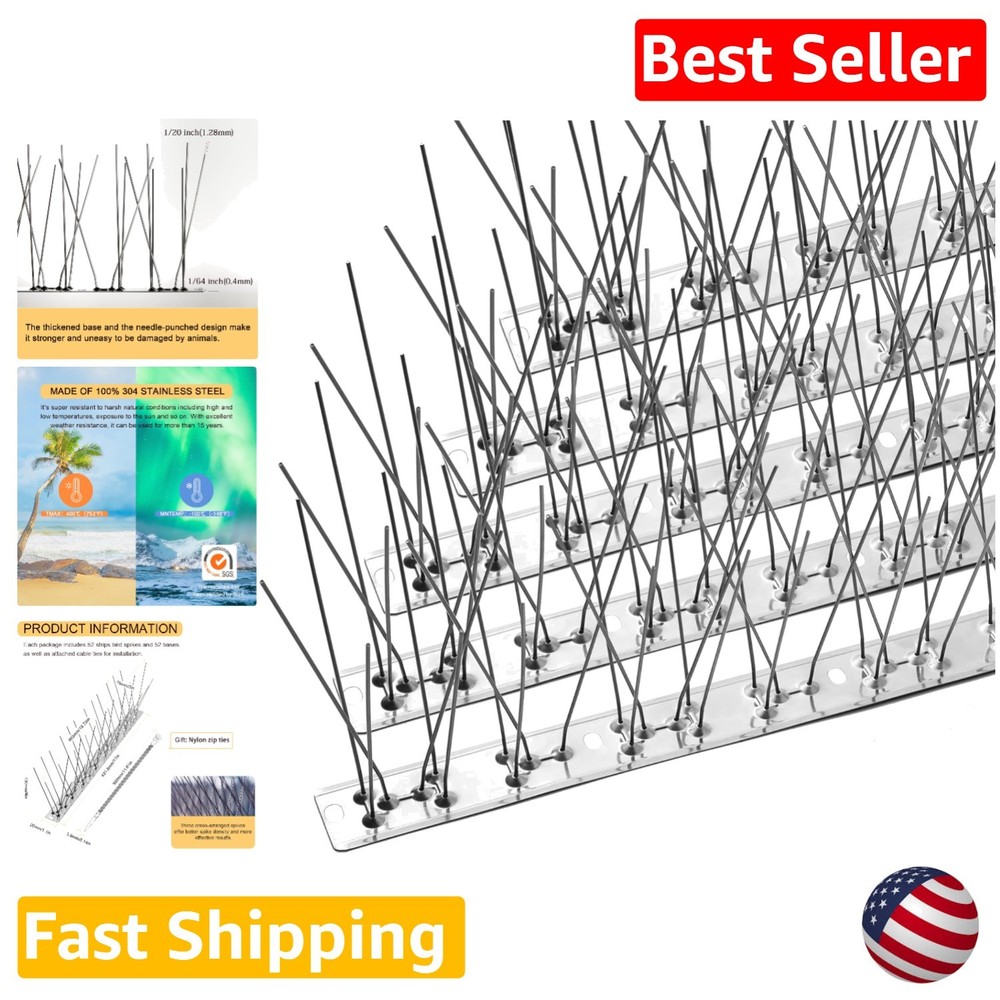 Bird Spikes 73.7ft - Rustproof Stainless Steel Pigeon Control