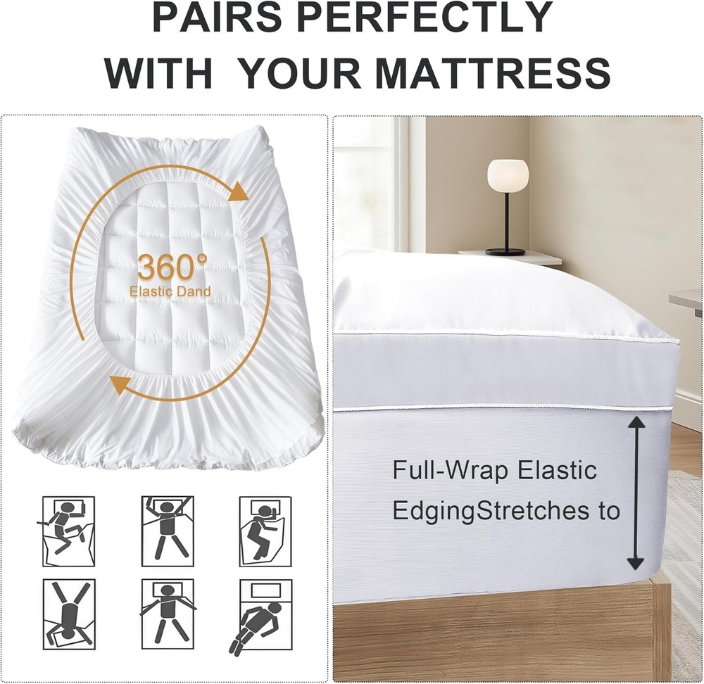 Queen Size Mattress Pad 2in Thick Quilted White