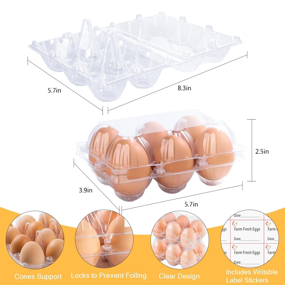 Plastic Clear Egg Carton for 6 Eggs,12Pack Holds 6 eggs-12Pack,