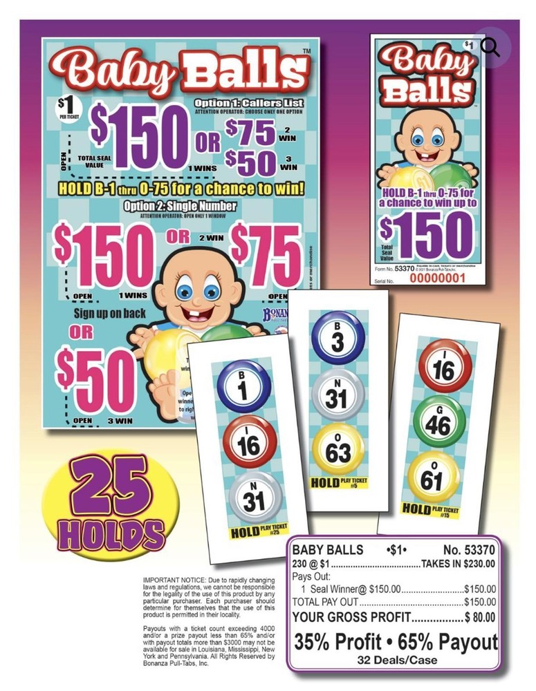 Pull Tab Ticket - Hard Card - Game - Baby Balls - 230 ct