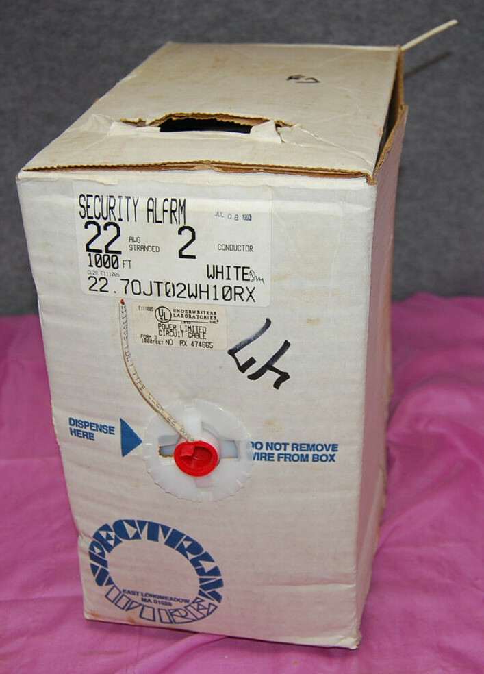 White 22/2 Stranded Security Alarm Cable 1000 ft CL2R S5108
