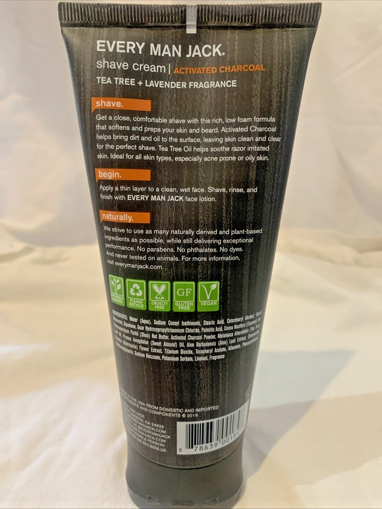 Every Man Jack Purifying Shave Cream tree tree oil, activated charcoal 4-Pack