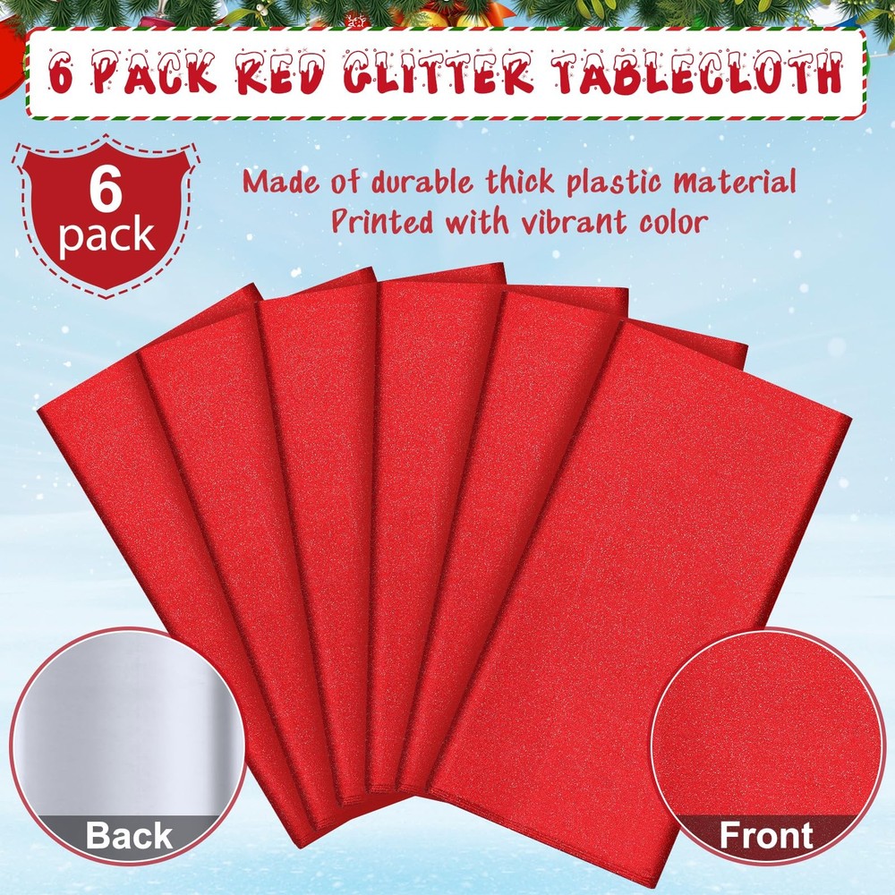 FunnyPars 6 Pack Iridescent Red Plastic Tablecloth,Glitter Disposable Laser