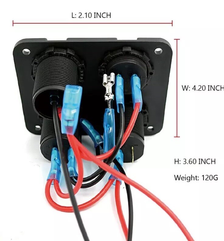 Blue LED Switch Panel Kit Dual USB Car Charger+Voltmeter+12V Power Socket+On-Off