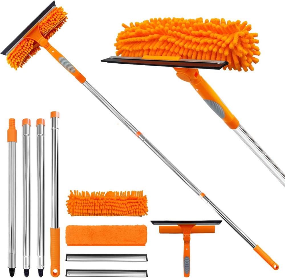 67" Squeegee Window Cleaner 2 in 1 Rotatable Window Cleaning Tool Kit Extension