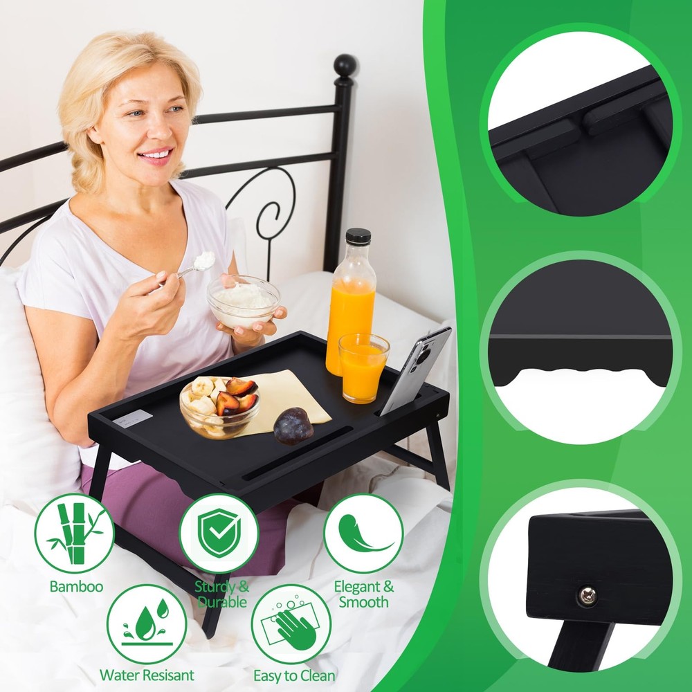 Bed Tray Table with Folding Legs, /Holder, Foldable Breakfast Table, Laptop D...