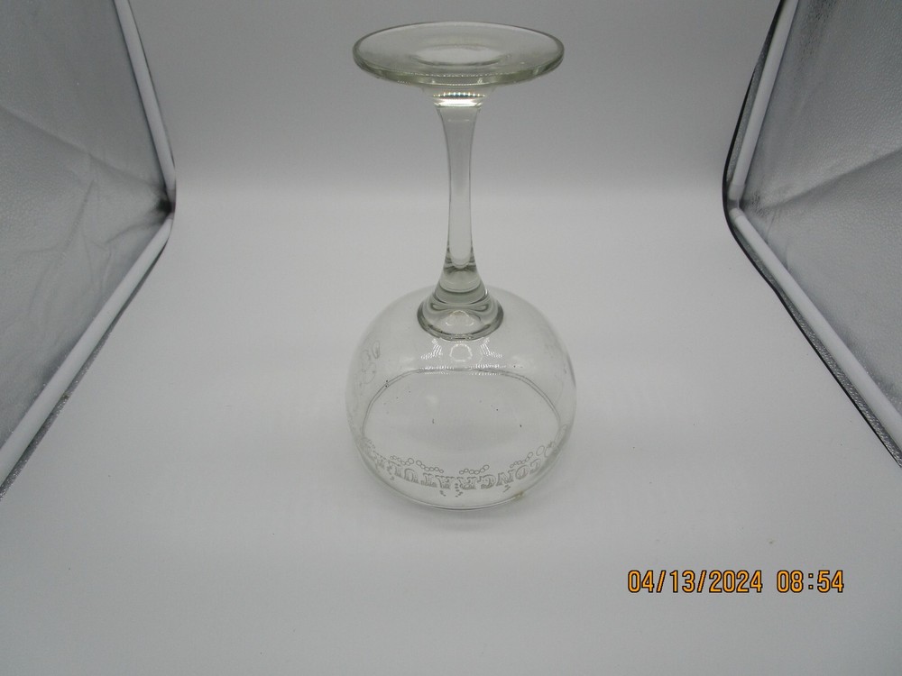 Oversized Cocktail stemmed Glass with "Congratulations" Etched on Glass.