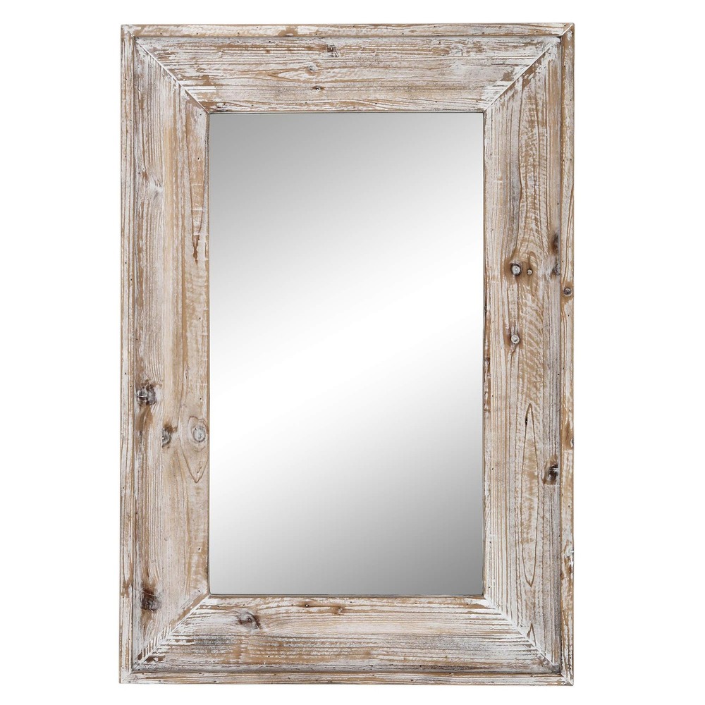 EMAISON 36x24" Rustic Wood Frame Vanity Mirror - Wall Mount, Distressed White