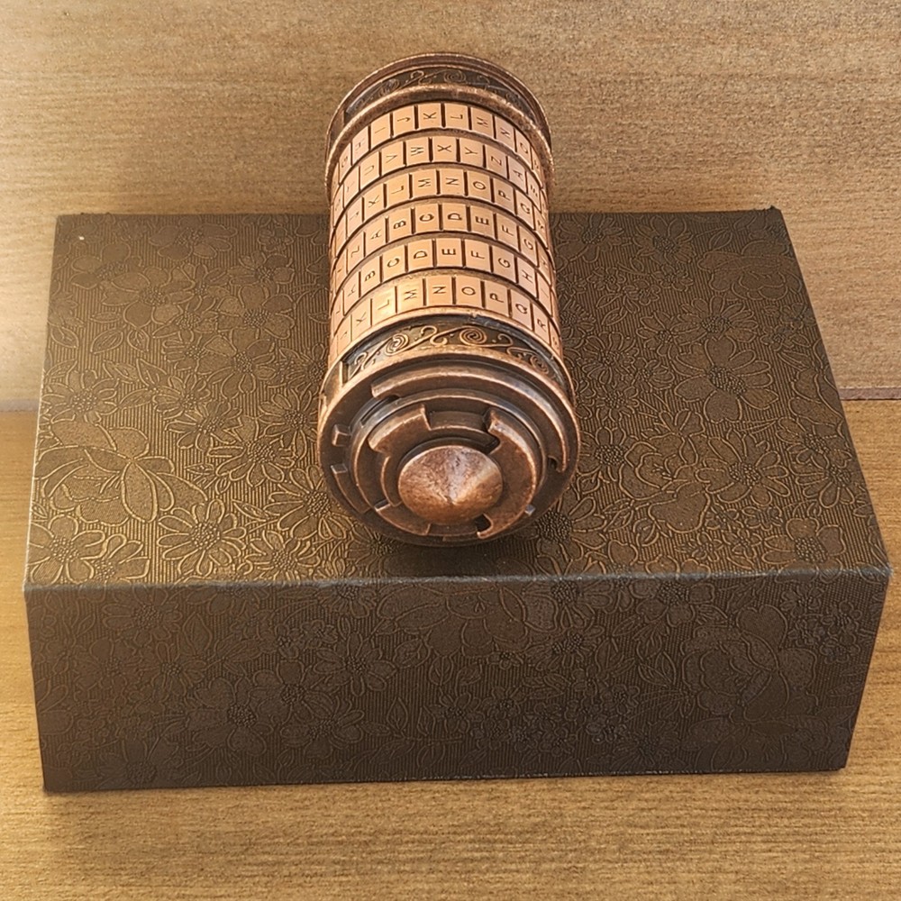 Da Vinci Code Cryptex Mini Replica Metal Puzzle Lock Box Case w/ Gift Box Bronze