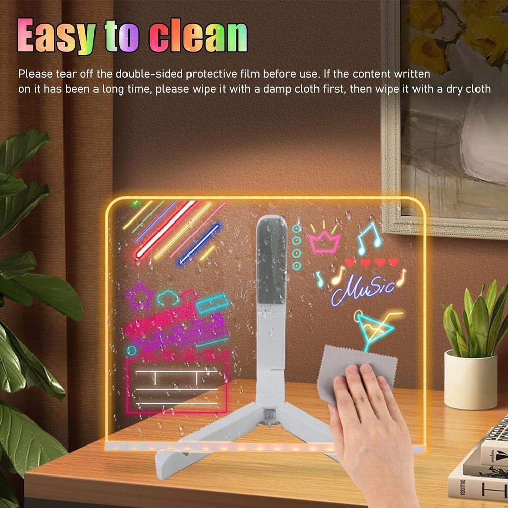 Led Note Board with Colors, Light Up Acrylic Message Board, Glowing Acrylic D...