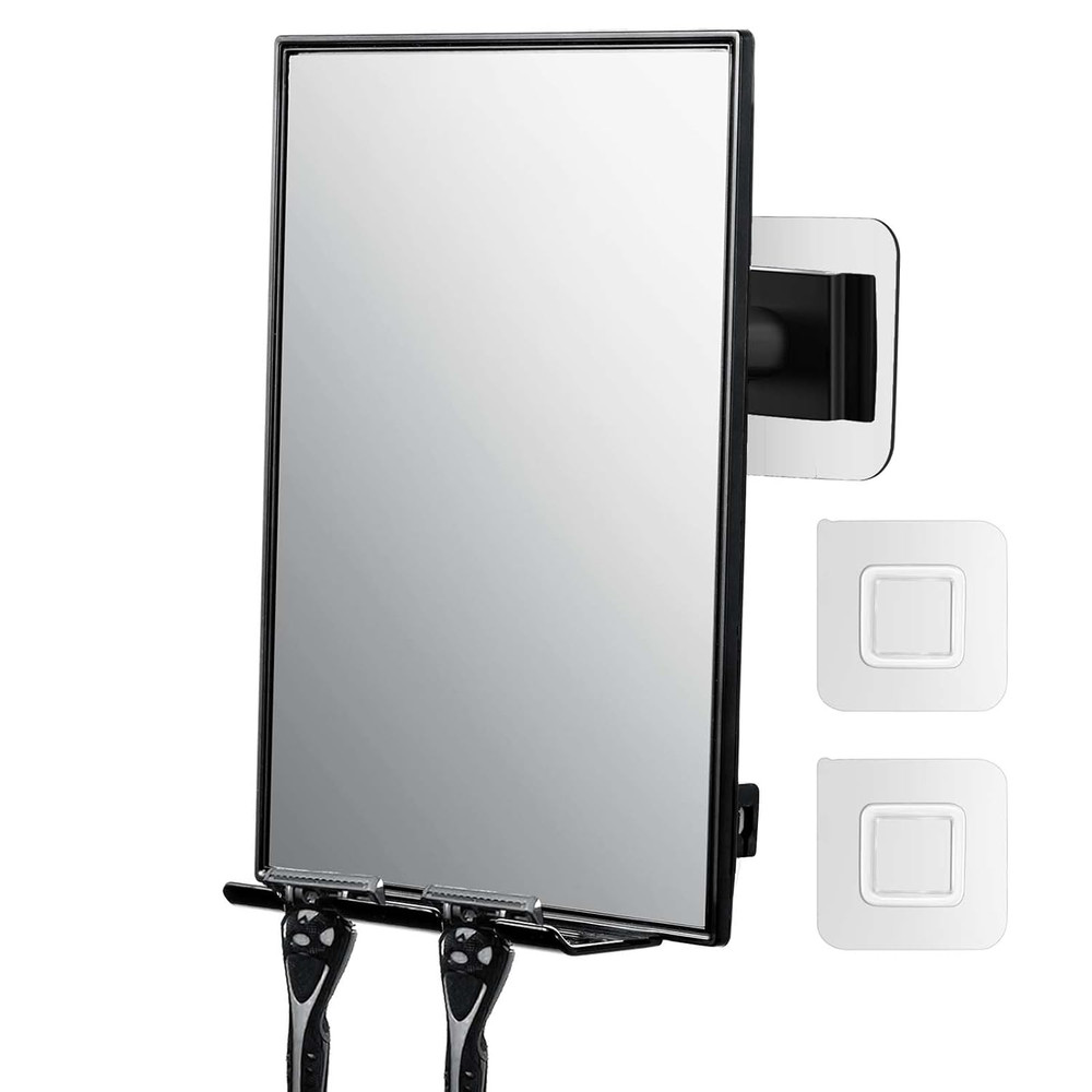 Shower Mirror for Shaving with 2 Replaceable Adhesive - Two Razor Holder, 360°Ro