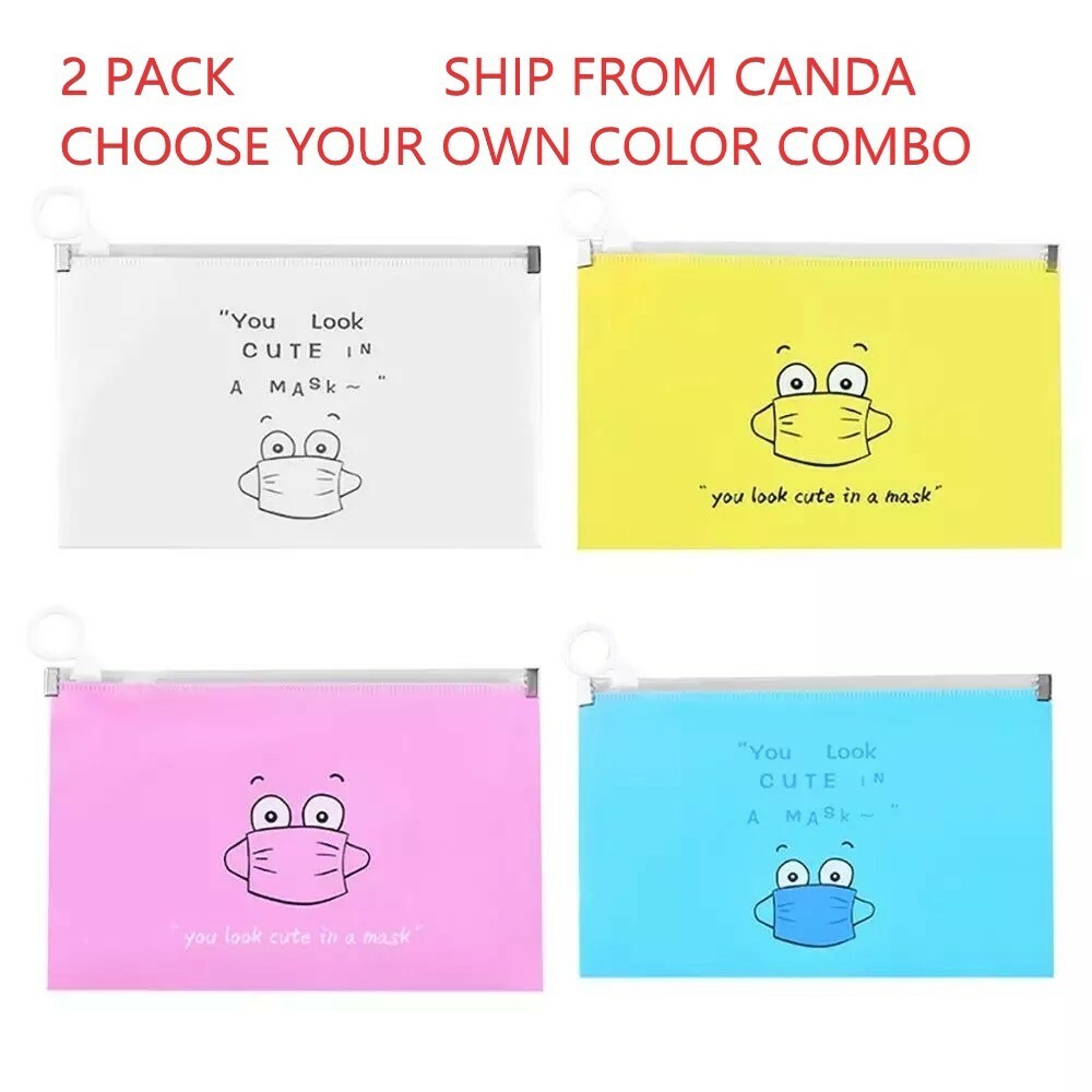 2 Pack Face Mask Case Storage Pouch Clip Zip Storage Bag Mask Organizer  Box