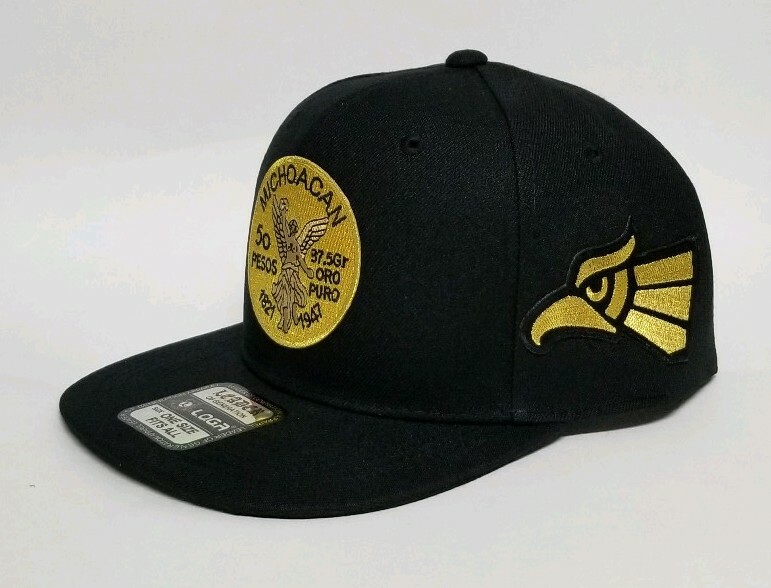 MICHOACAN  CENTENARIO  HAT BLACK 3LOGOS  SNAP BACK ADJUSTABL NEW