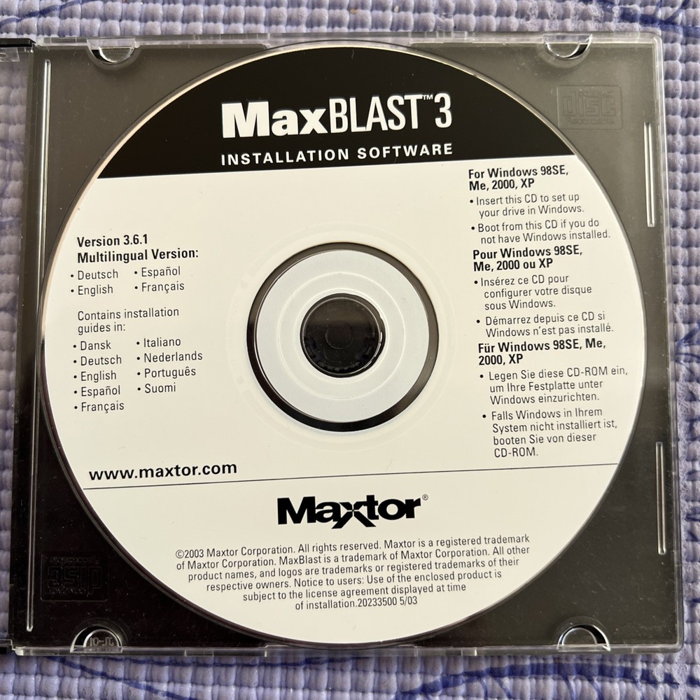Maxtor MaxBlast 3 Installation Software Version 3.6.1 Pc Computer CD-Rom