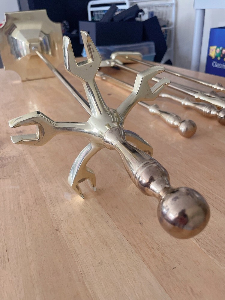 Vintage Fireplace Tool Set / Solid Brass / Companion Set / Home Decor - 5 Pc Set