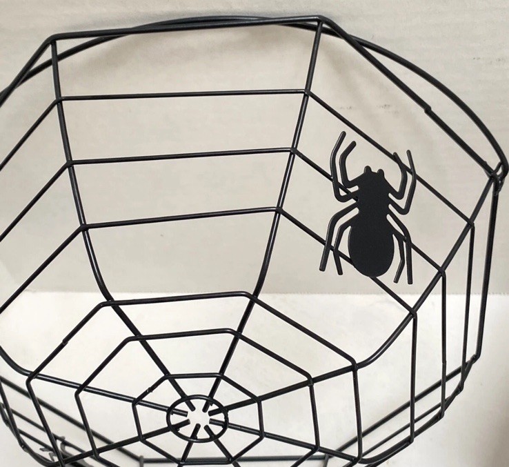 Black Spider Web Witch Brew Metal Candy Dish Halloween Basket Handle Decor