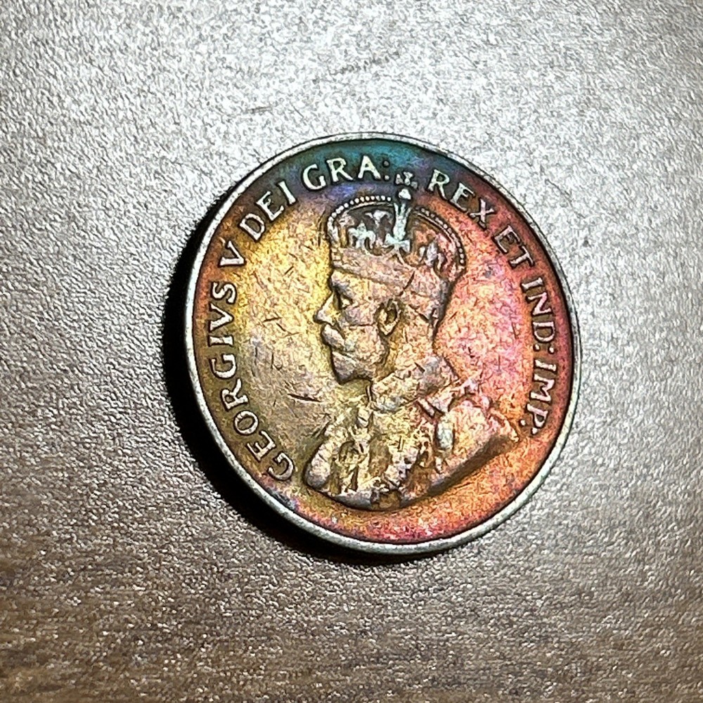 1925 Canada Small Cent George V VF details - Cleaned Rainbow Toning