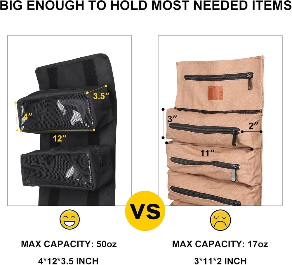 Tool Roll - Canvas Wrench Tool Organizer with 4 Pockets Black