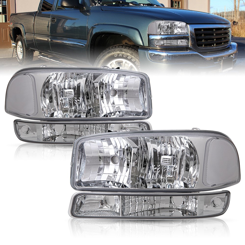 Headlights w/ Bumper Lamps For 1999-2007 GMC Sierra 1500 2500 2000-2007Yukon XL