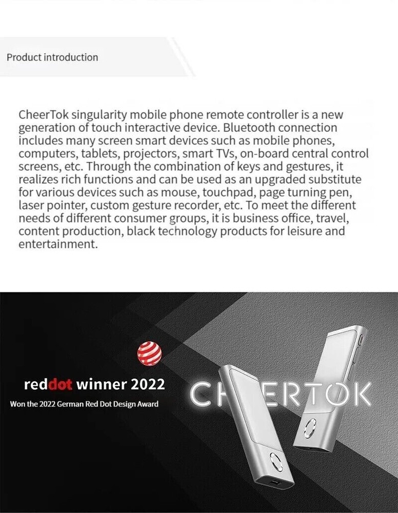 Cheerdots Wireless Air Mouse Presenter Trackpad Laser Pointer Clicker Bluetooth