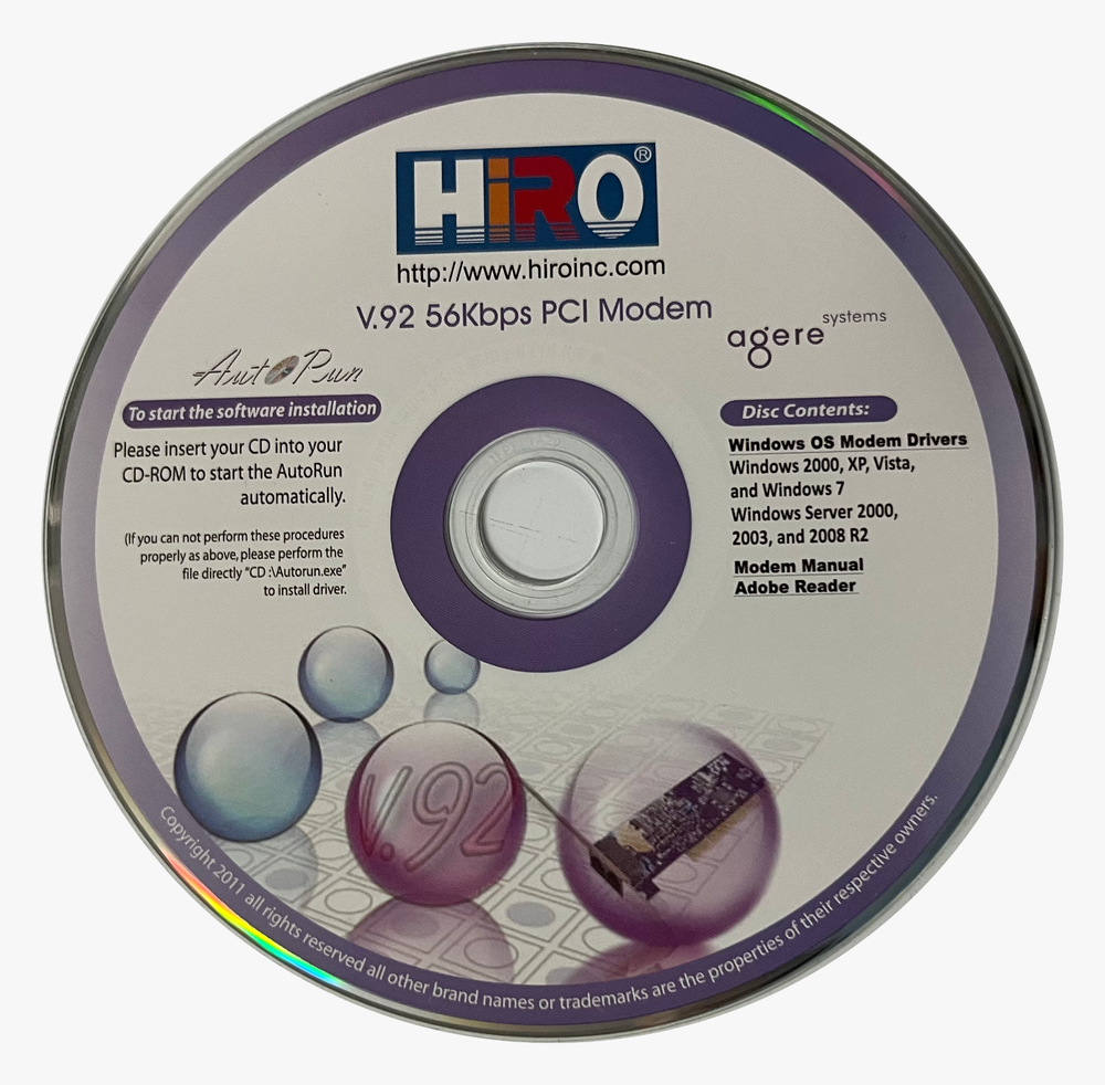 HIRO Installation Software for Agere V.92 56Kbps PCI Modem Systems
