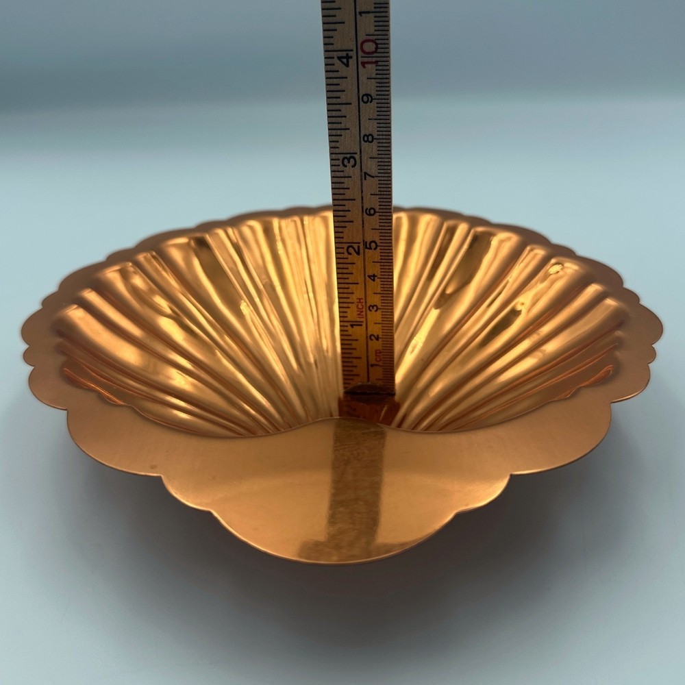 Vintage Solid Copper Scalloped Shell Trinket Brass Footed Dish