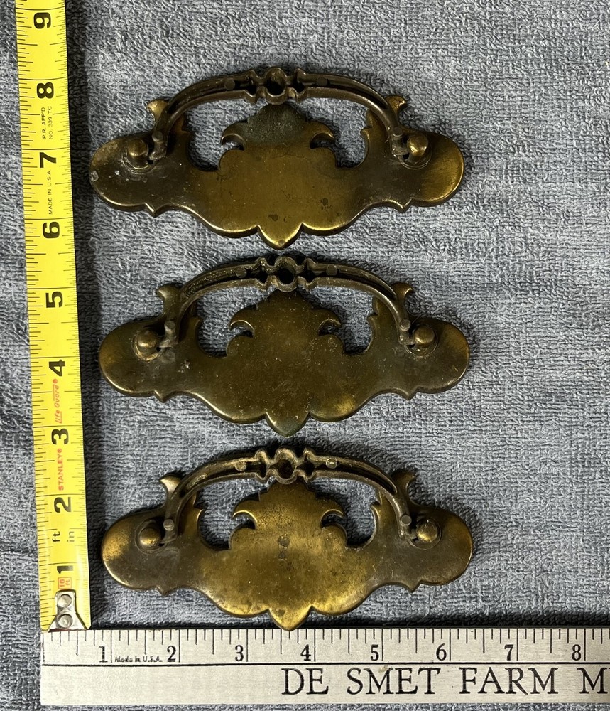 Vintage Drawer Handle Pulls - Large Drop Bail Pull Handles - Brass - Set of 3
