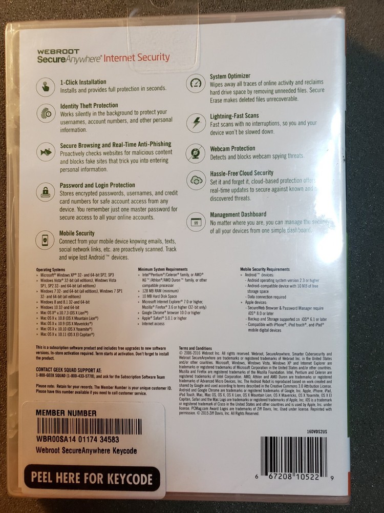 Webroot SecureAnywhere Internet Security 3 Devices New Sealed (CAB1S1)..........