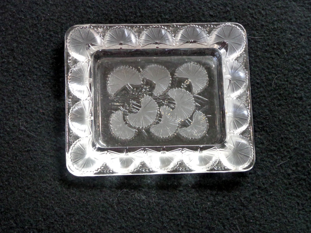 Lalique Crystal Rectangular Card Holder Pin Tray BLUETS Signed