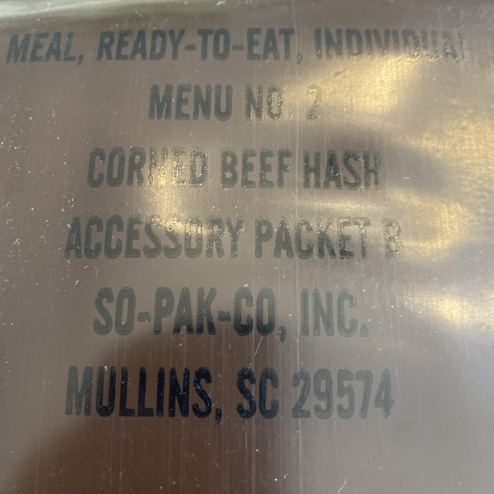 USGI 1990s Meal Ready To Eat MRE Menu 2 Corn Beef Hash