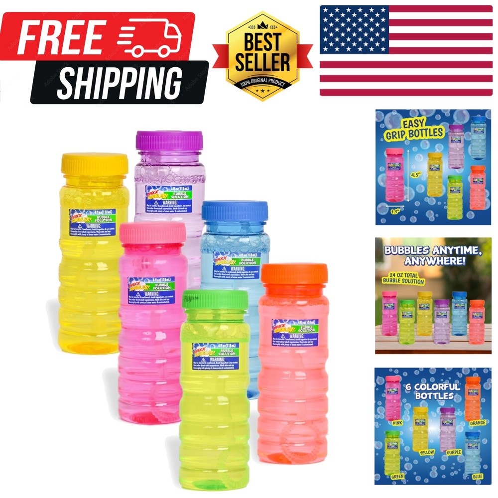 6 Pack Bubble Solution – 4oz Bubble Blower Bottles with 6-Hole Wand | Bottle ...