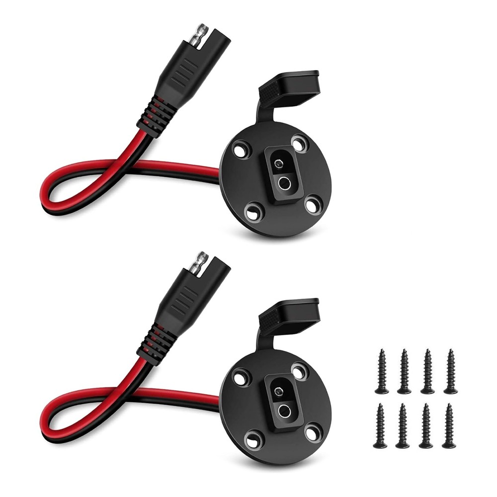 2*SAE Power Socket Sidewall Port Solar Cable Quick Connect Panel 12AWG 30cm