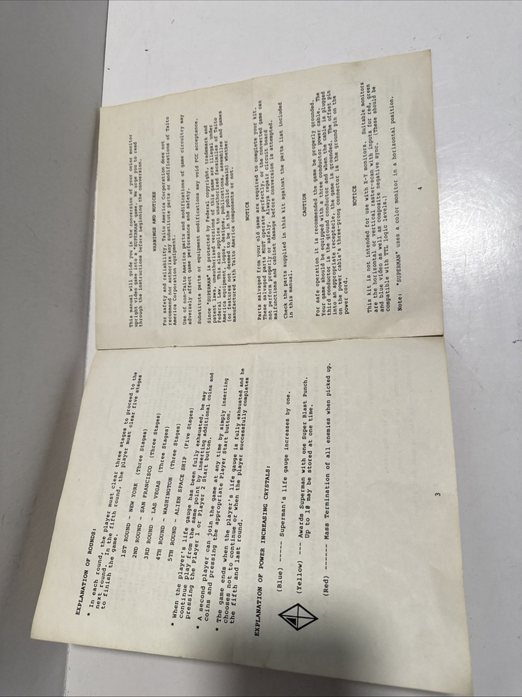 Taito Superman Operating Manual