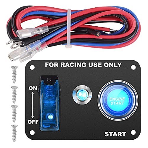 DC 12V Ignition Switch Panel 2 in 1 Car Engine Start Push Button, LED blue