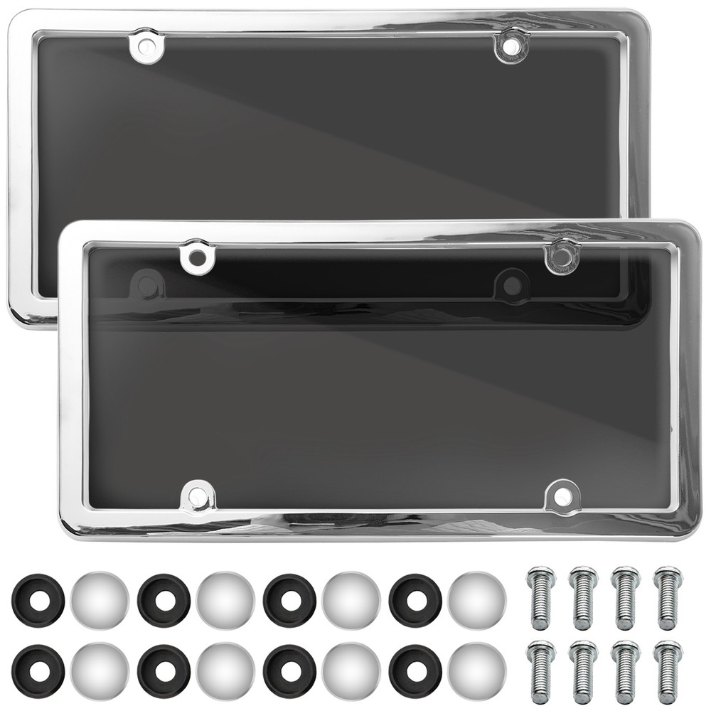 2 Unbreakable License Plate Covers+Frames Auto Tag Shield Protector Front Rear.