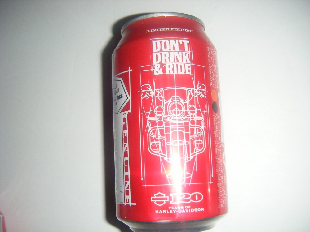 2 Budweiser HARLEY DAVIDSON Don' Drink & Ride Empty Beer Can Limited Edition