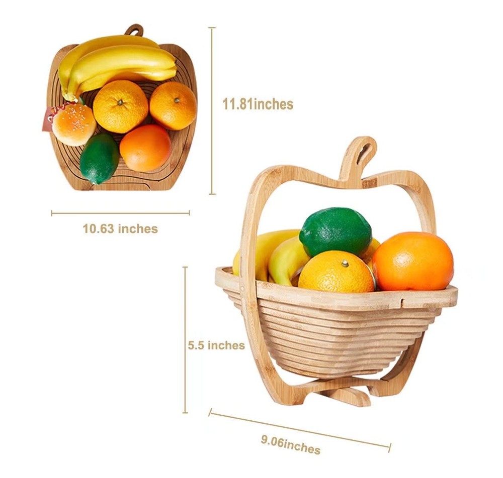 Foldable Dried Fruit Basket Apple Shaped Collapsible Bread Nuts Baskets Candy...
