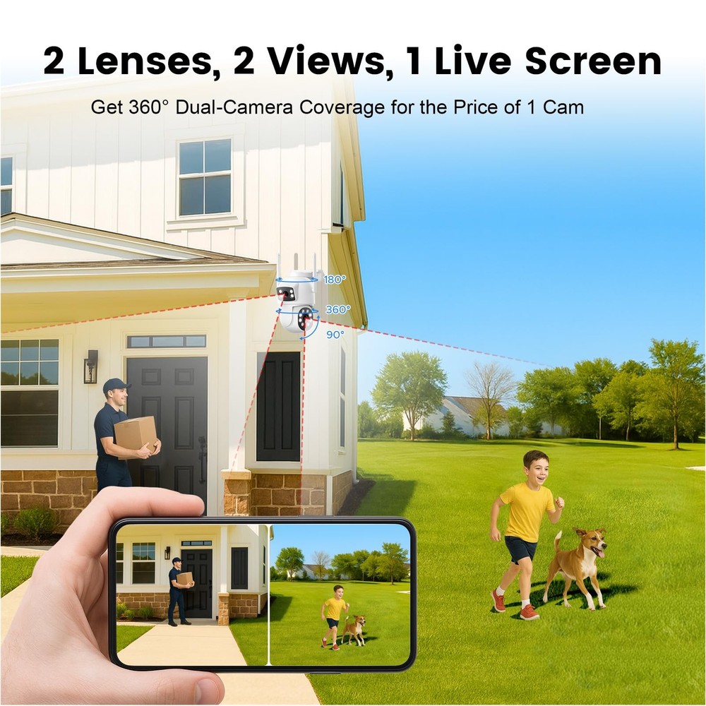 4MP Dual Lens Home Security Camera System Wireless, Security Cameras Wireless...
